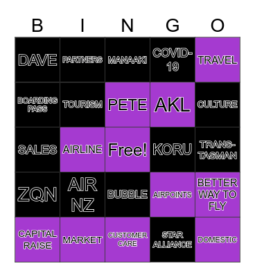 AIR NZ Travel Bingo Card