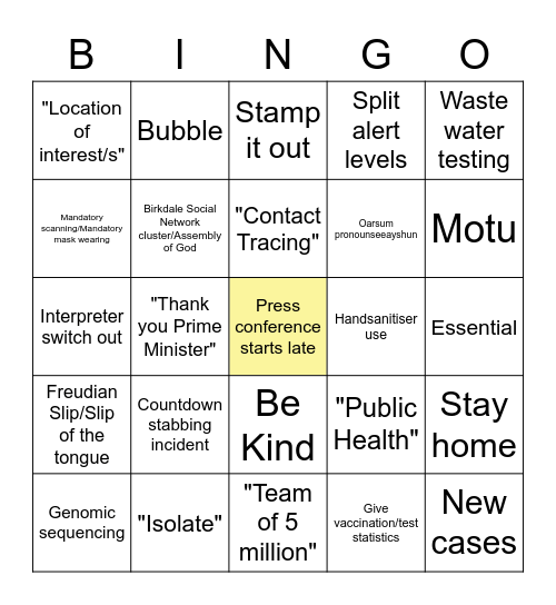 06/09/2021 COVID Bingo 4pm Bingo Card
