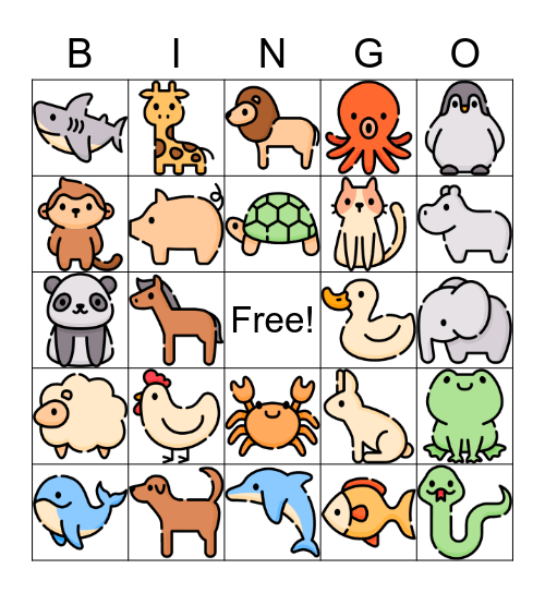 Animal Bingo 동물 빙고 Bingo Card