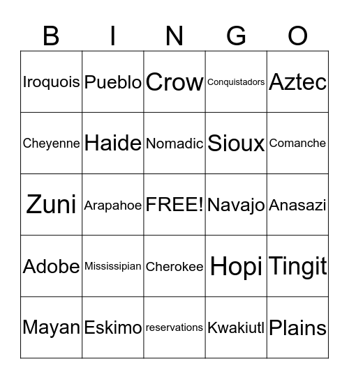 Pre-Columbian Art Bingo Card