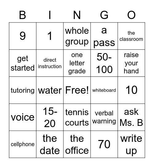 English I Syllabus & Procedures Bingo Card