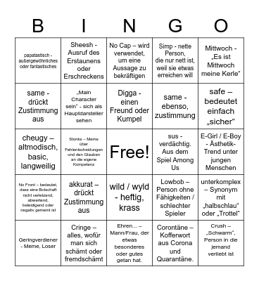 Jugendsprache 2021 Bingo Card