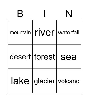 Landforms Bingo Card