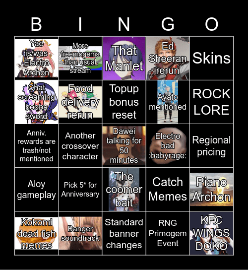 2.1 Livestream Bingo Card