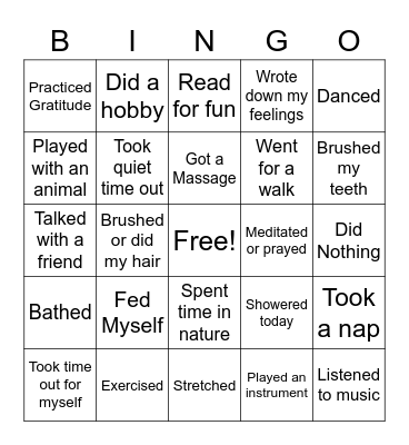 Self Care BINGO Card