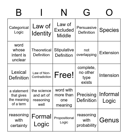 Intro Logic Lesson 1 - 5 Bingo Card