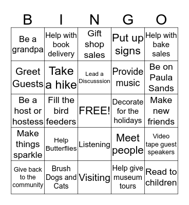 Volunteer Fair Bingo Card