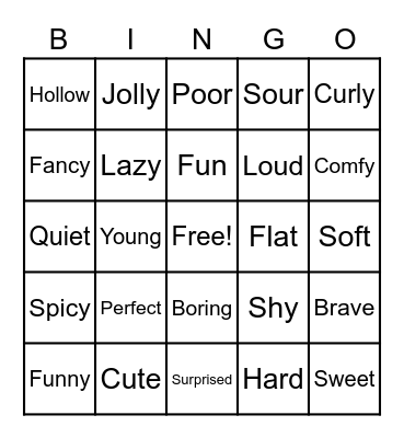 Adjectives Bingo Card