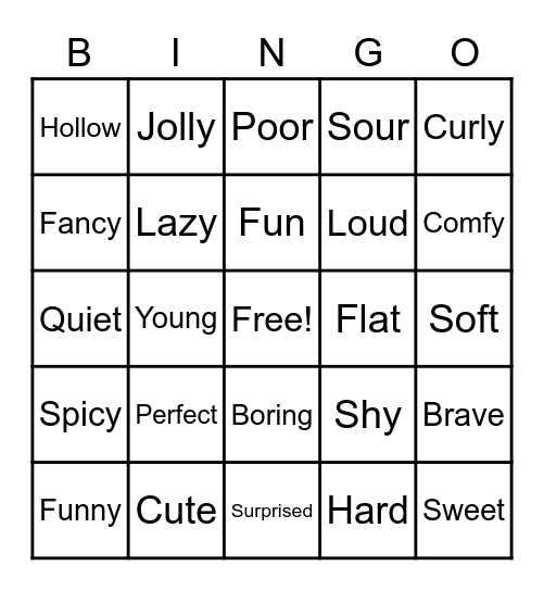 Adjectives Bingo Card