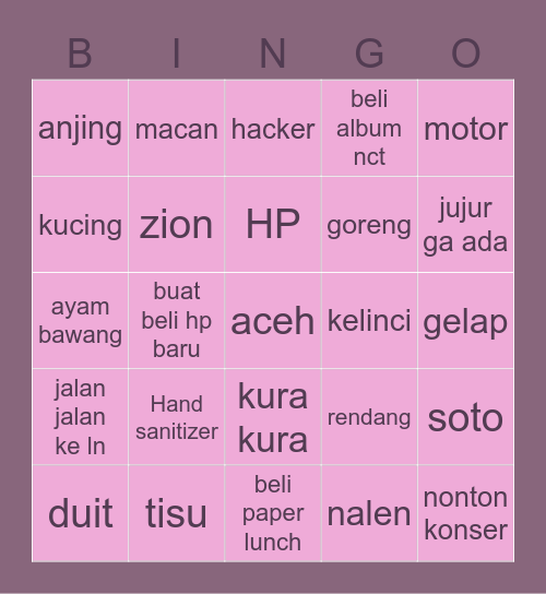 Seola Bingo Card