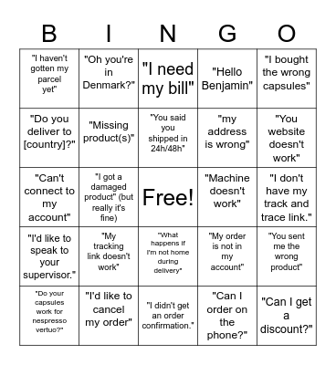 CUSTOMER SERVICE BINGO Card