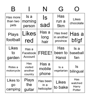 GTKY Bingo Card