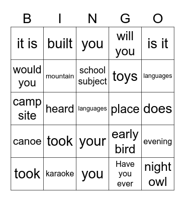 Pronunciation Practice Bingo Card