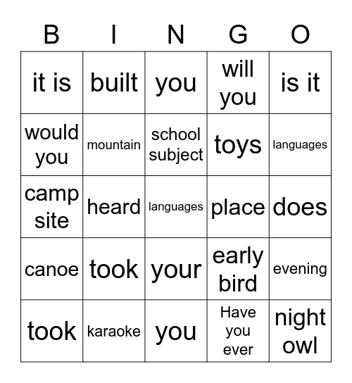 Pronunciation Practice Bingo Card