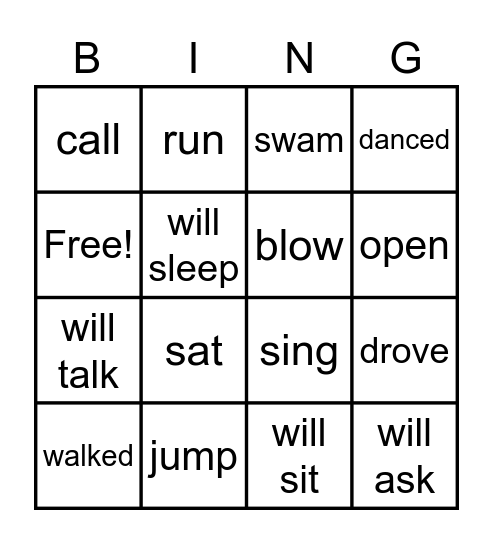 The VERB & TENSE Bingo! Bingo Card