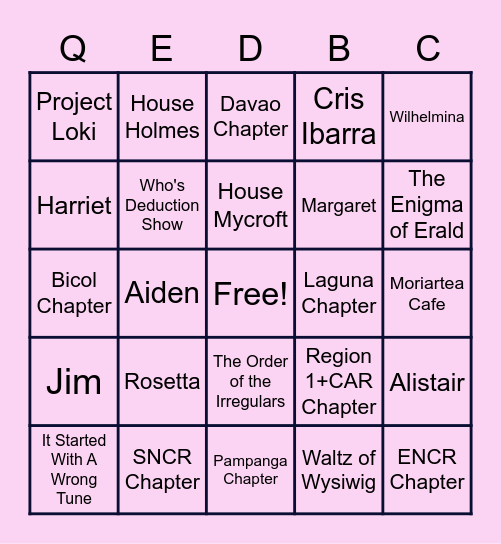 QED-BC BINGO CARD Bingo Card