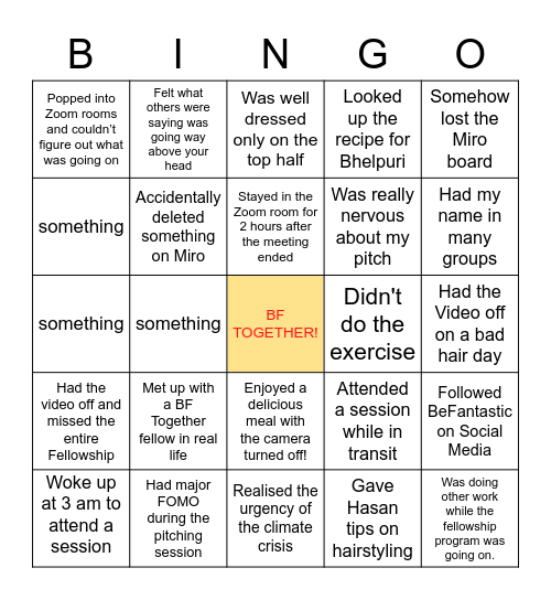 BeFantastic Together Bingo Card