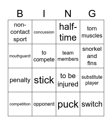 Underwater hockey Bingo Card