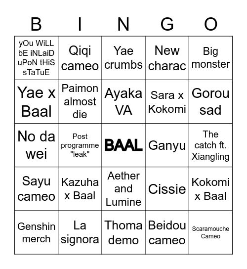 laybstrim Bingo Card