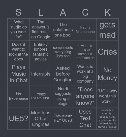 QUICK QUESTION Bingo Card