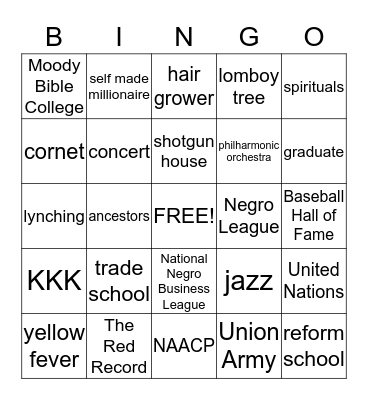 Great African Americans Bingo Card