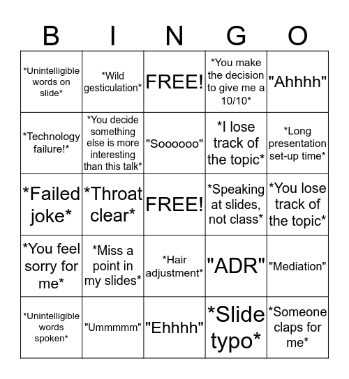 Veronica's ADR Presentation Bingo Card