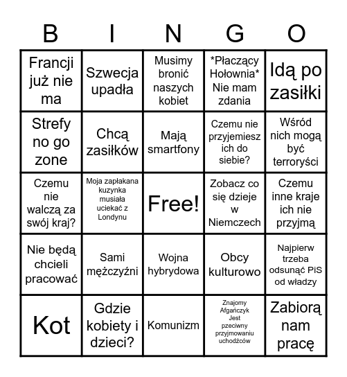 Antyuchodźcze Bingo Card