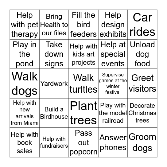 Volunteer Fair Bingo Card