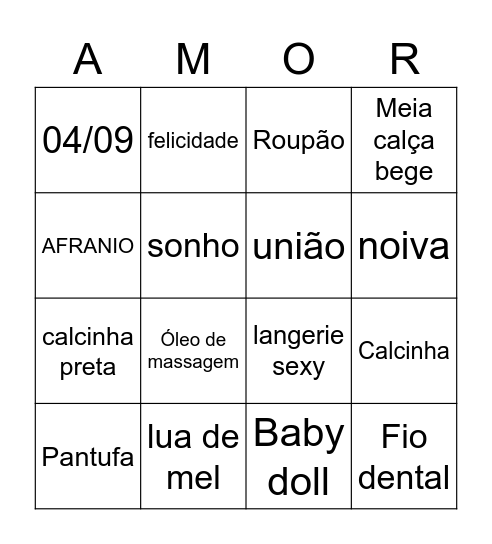 Bingo "chá da noiva" Bingo Card