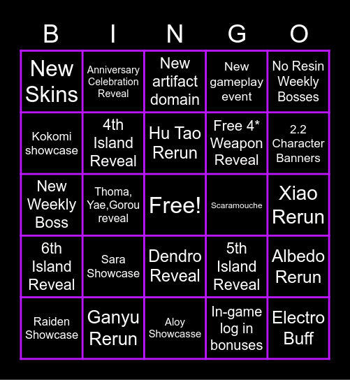 2.1 Livestream Bingo! Bingo Card