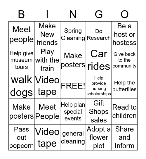 Volunteer Fair Bingo Card