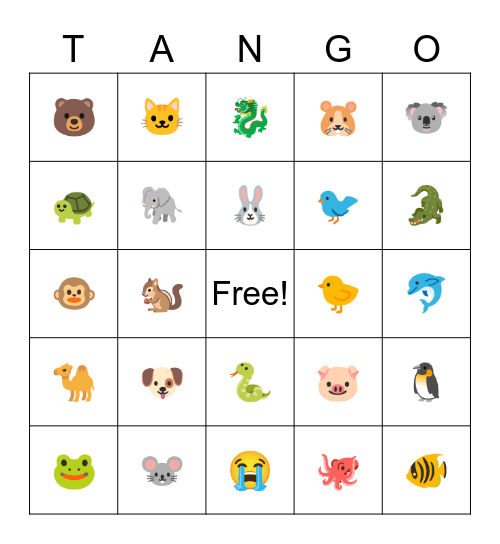 Animals Bingo Card