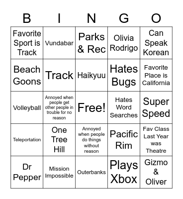 6th Bingo Card