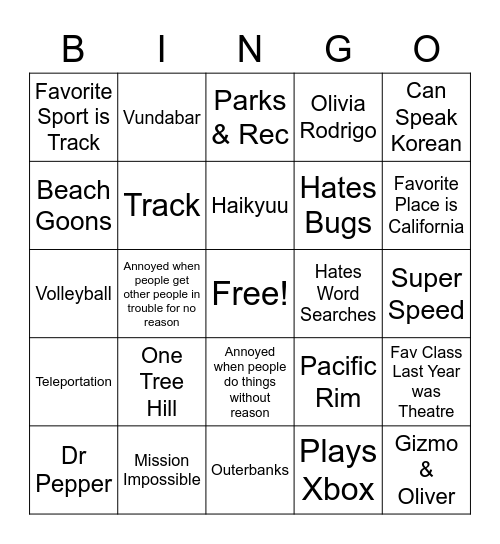 6th Bingo Card