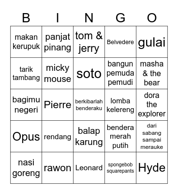 Sera's Bingo Card