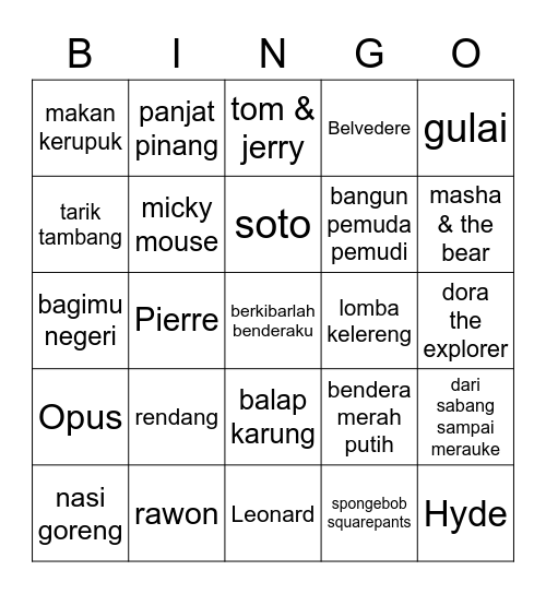 Sera's Bingo Card