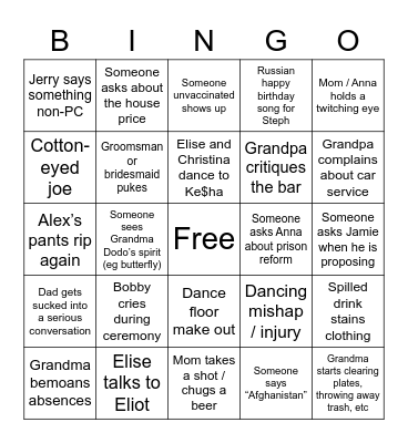 Wedding Bingo Card