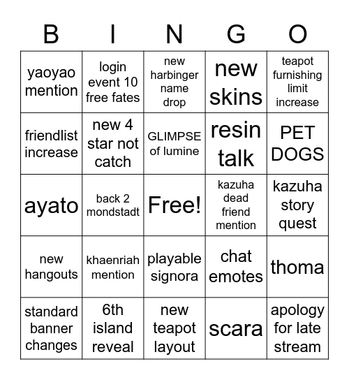 2.1 live stream Bingo Card