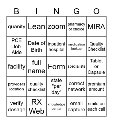 Quality Bingo Card