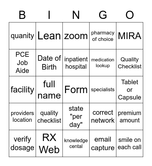 Quality Bingo Card