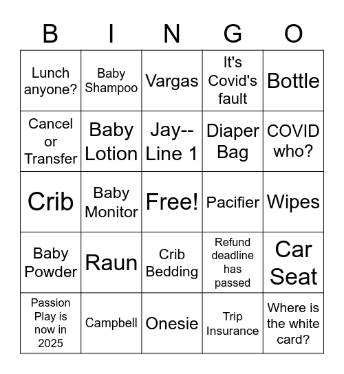 IT Baby Bingo Card