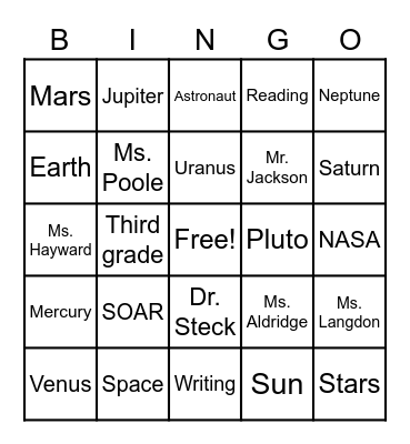 Ms. Poole's Third Grade Bingo Card