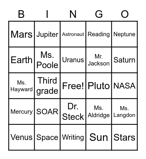 Ms. Poole's Third Grade Bingo Card