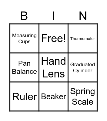 Science Tools Bingo Card