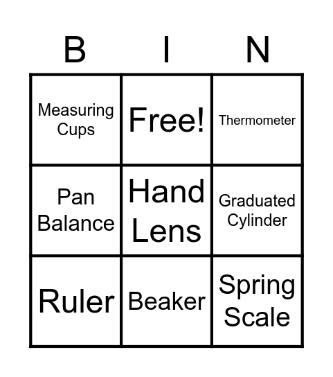 Science Tools Bingo Card