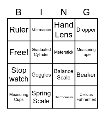 Science Tools Bingo Card