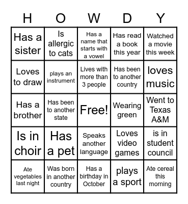 Getting to Know You Bingo Card