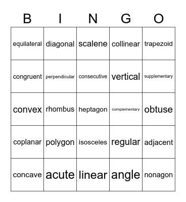 Geometry Vocab BINGO Card