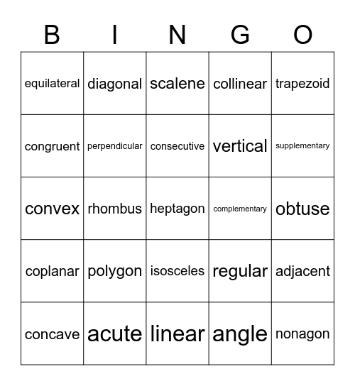 Geometry Vocab BINGO Card