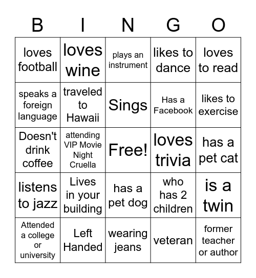 Meet & Greet Bingo (Find Someone Who) Bingo Card